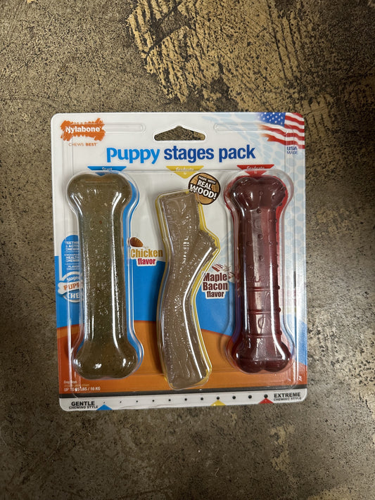 Nylabone Puppy Stages Pack, Flavored Chew Dog Toy, 3ct