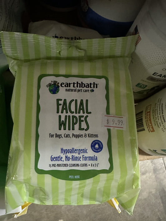 Earthbath Facial Wipes, Dog & Cat 25ct
