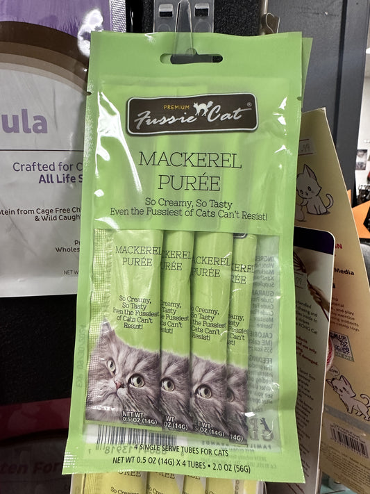 Fussie Cat Treat Puree , Mackerel, 4 Pack