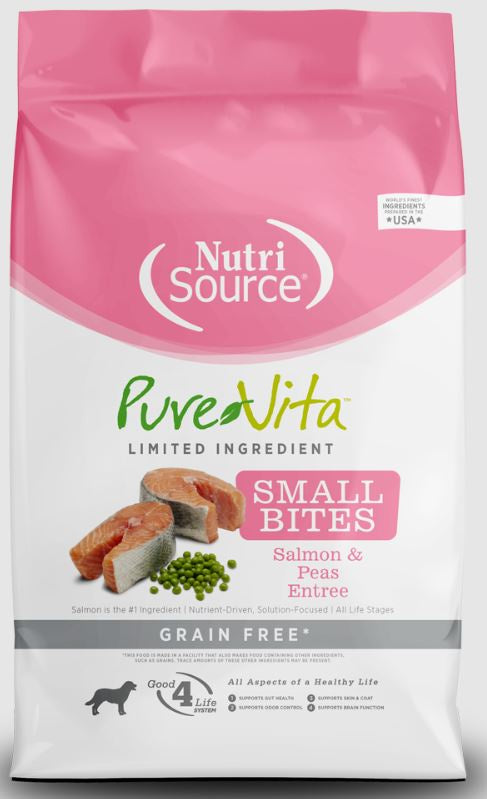 NutriSource PureVita Small Bites Dog Food, Salmon/Pea, 15lb